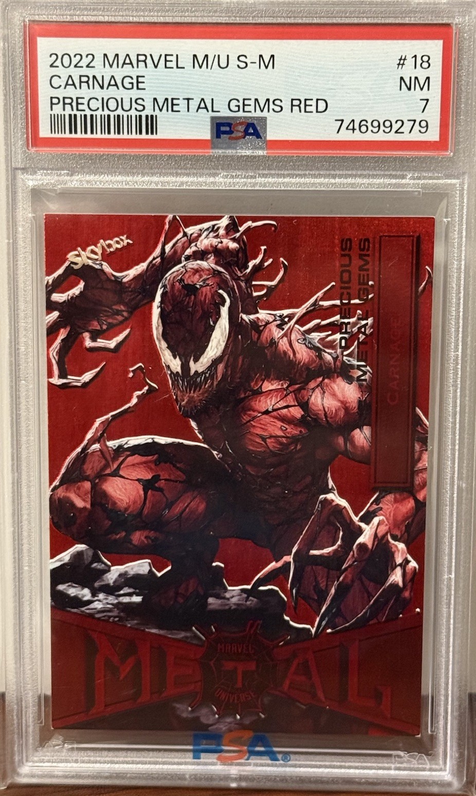 2022 Marvel M-U Spider-Man PMG Red /100 Carnage #18 PSA 7 Precious Metal Gems SP