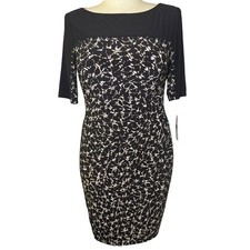 Chaps Women's Black Abstract Print Ruched Sheath Dress Size L NWT