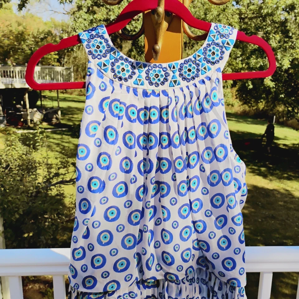 NAZILA COUTURE siz L Blue Evil Eye Maxi Dress Mirror Bead Embroidery Boho India - Image 2 of 4