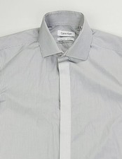 Calvin Klein Slim Fit Non Iron Hidden Buttons Gray Stripe Mens Sz 15 32/33 Shirt