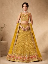 Mustard/Yellow Gorgette With Embroidered Work Lehenga Choli