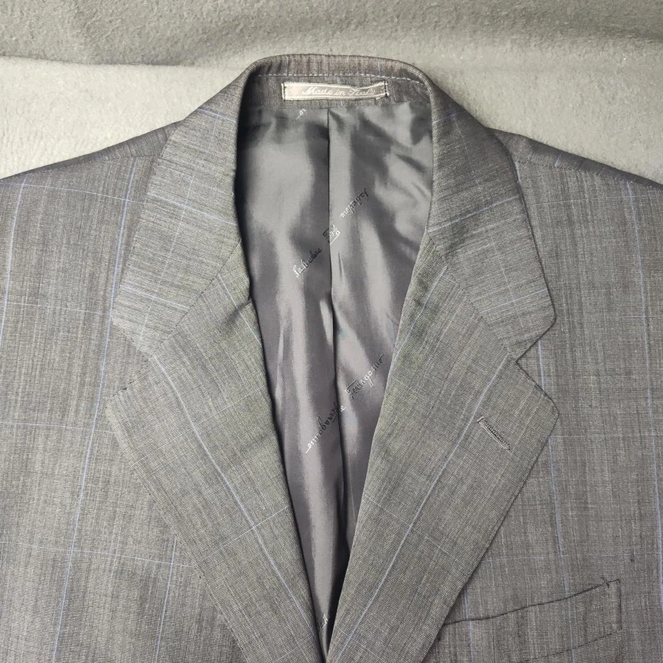 Blazer Salvatore Ferragamo Hombre 50 IT 40R Gris Azul Ventana Lana Hecho en Italia Foto 2 de 4