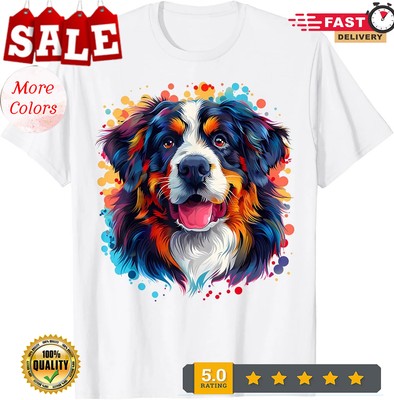 Colorful Bernese Mountain Dog Face Cute Berner Puppy Lover T-Shirt