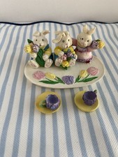 Vintage Bunny Spring Miniature 10 Piece Tea Set.