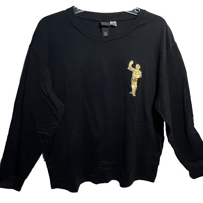 Star Wars Shirt Mens Large Gold C3PO Black Long Sleeve H&M Empire Strikes Back