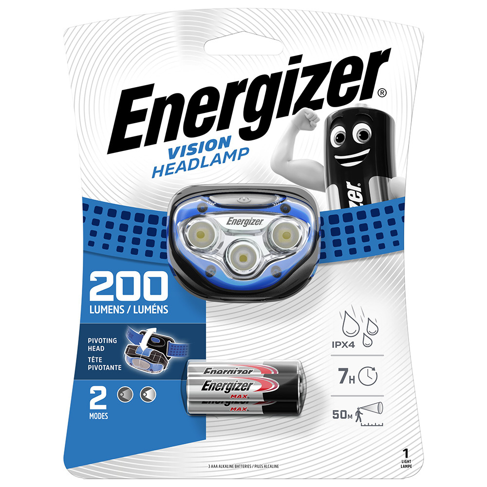 Energizer Head Torch Vision LED Headlight Headlamp 200 Lumens Batteries Included