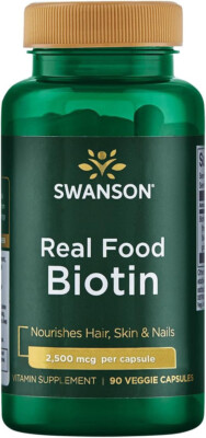 SWANSON NATURAL REAL FOOD BIOTIN 2,500MCG X1 5,000MCG X2 CAPSULES 90 VITAMIN B7