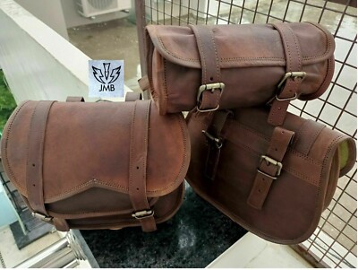 Motorcycle Real Leather 3 Side Saddlebags  Tool  Pouch Panniers Brown Bags