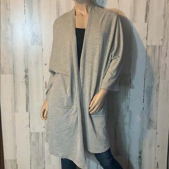 DONNI Ribbed Sweater Coat Open Cardigan NWT Gray Beige Sandwash
