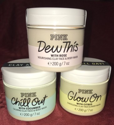 VICTORIAS SECRET PINK CLAY FACE & BODY MASK GLOW ON DEW THIS CHILL OUT 7 oz LOT