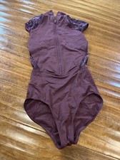 Bloch Leotard Adult P/ Small High Neck Zipper Cap Sleeve Burgundy