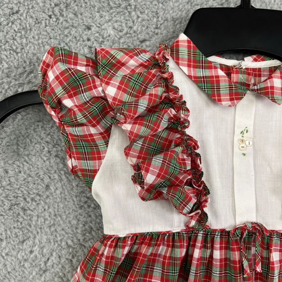 Винтажный 50-х Deb-Ettes ребенка ясельного возраста 3T-4T девочек платье Puff рукав белый с красный клетку - Изображение 4 из 4