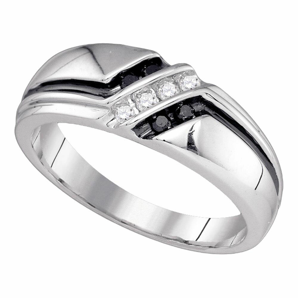 10k White Gold Mens Round Black Treated Diamond Band Fashion Ring 1/5