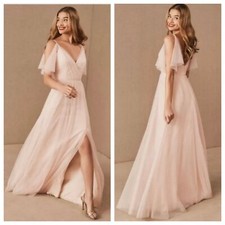NWT BHLDN Jenny Yoo Bridesmaid Gown Aeryn Cut In Soft  Blush Tulle Overlay