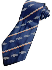 Vintage Necktie Kipper Wide Neck Tie Jacquard Geometric Blue Art Deco 70s