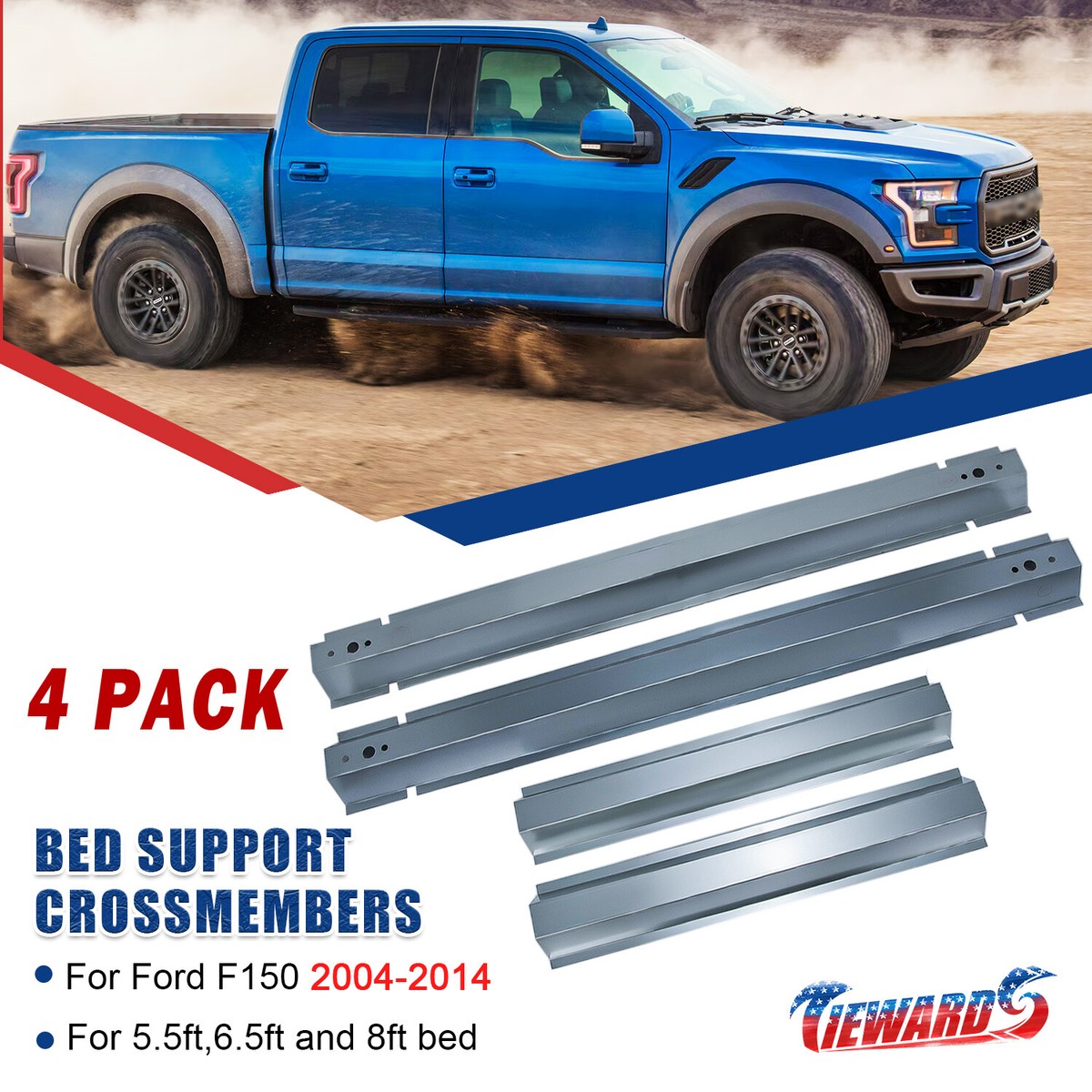 4PCS Truck Bed Supports Rails Crossmembers For Ford F150 2004-2014 