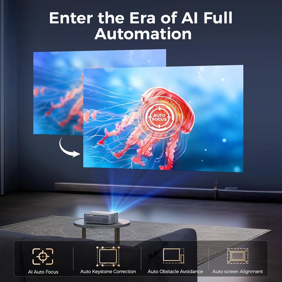 Proiettore ISinbox 4K Con WiFi 6 E Bluetooth 5.2, Full HD 1080p Nativo, 850 ANSI Lumen, Autofocus E Keystone, Zoom 50%, Per Esterni E Interni