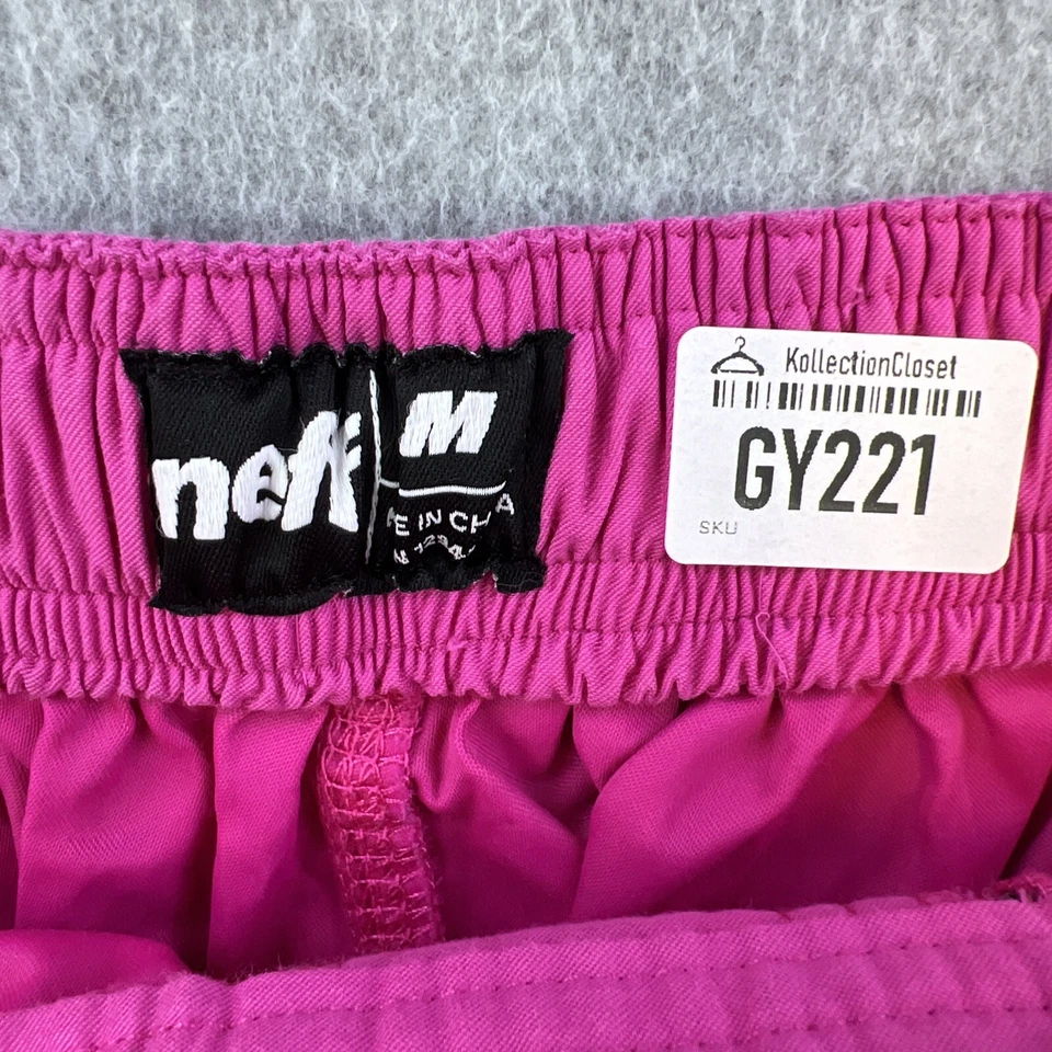 Bermuda de natação Neff masculina média rosa amarela cordões bolsos de corte - Imagem 4 de 4