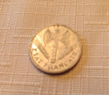 Moneda de 2 francos Francia Bazor 1944 aluminio moneda vintage Segunda Guerra Mundial