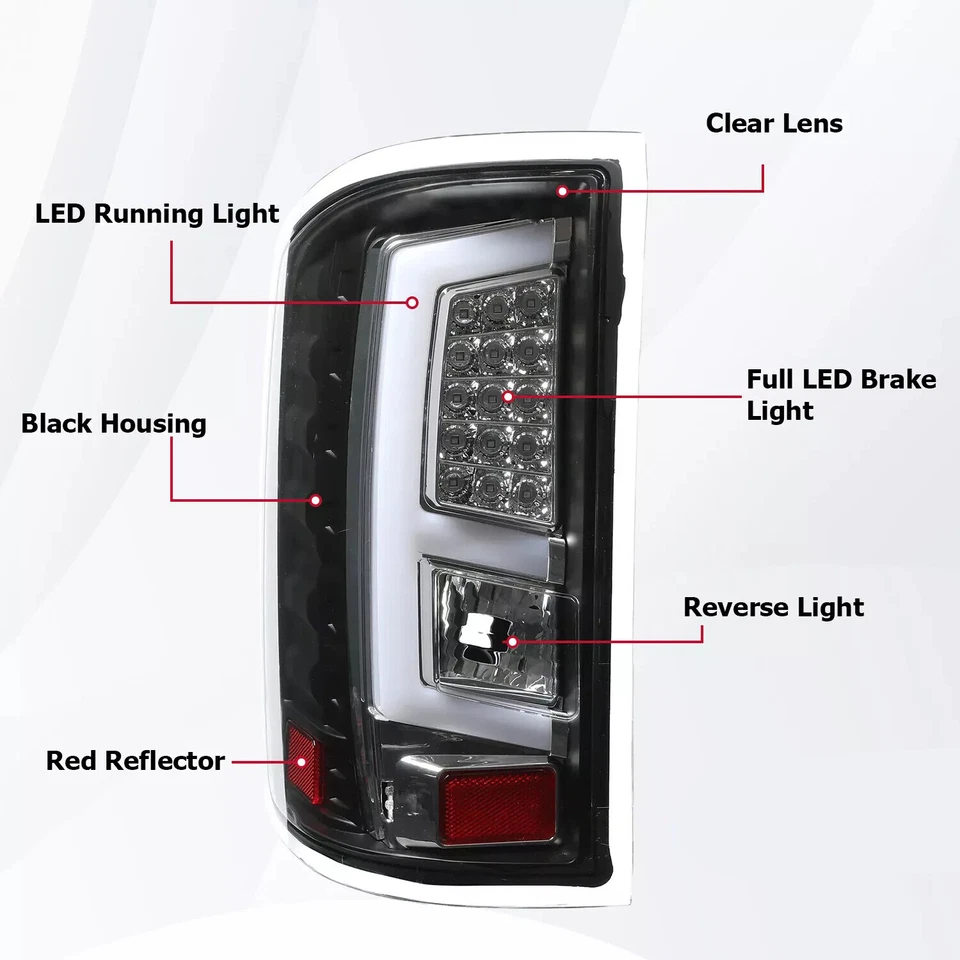 For GMC Sierra 1500 2500HD 3500HD 2014-2018 LED Tube Tail Lights Brake Lamps - Image 4 of 4