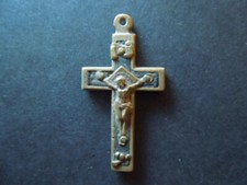 J1728 ANTIQUE PRIEST/MONK CROSS/PENDANT BRONZE WOOD INLAY SEE DESCRIPTION