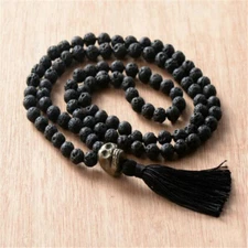 8mm Lava Gemstone 108 Beads Tassels Mala Necklace natural MONK pray cuff Healing