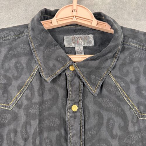 Ryan Michael Western Hemd Herren XXL Schwarz Paisley Druckknopf Seide Baumwolle - Bild 4 von 10