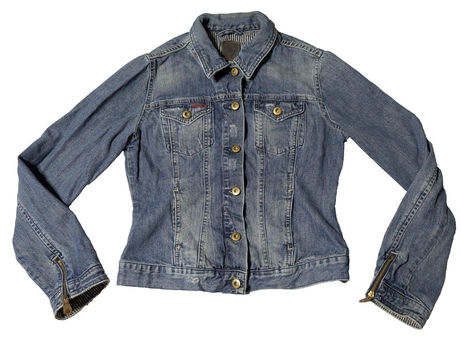 MASSIMO DUTTI Women Large (34) Blue Jean Denim Trucker Jacket