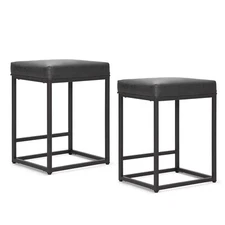 Bar Stools Set of 2 PU Leather Counter Height Bar Chairs Backless Dining Chairs