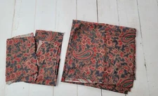 Vintage Peter Pan Fabrics Paisley Floral Cotton Fabric Grey Red 42" x 42" plus