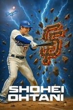 Shohei Ohtani 4x6 glossy photo Los Angeles Dodgers smashing Giants logo with bat