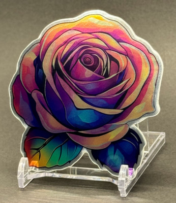 Mirror Effect Rose Sticker - Laminated - 3'' | Holographic / Mirror Effect