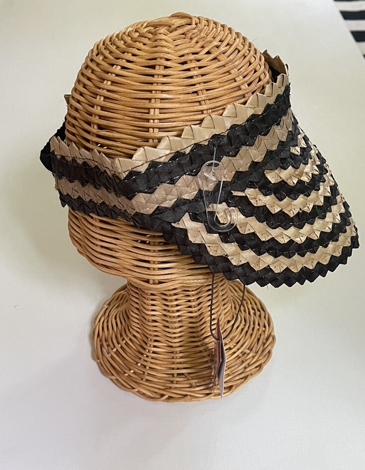 B7 Vince Camuto Stripe Woven Visor O/S Blue Green Striped Straw Beach Summer NWT VINCE CAMUTO Woven Straw SUN VISOR Hat NATURAL/ Dark  main image 4