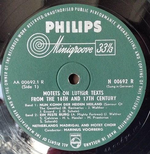 PHILIPS A 00692 R HOLLAND 10"LP MOTETS ON LUTHER TEXTS FROM THE 16TH &17th CENT - Picture 3 of 3