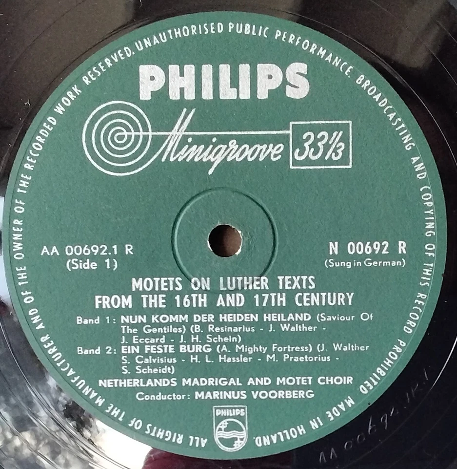 PHILIPS A 00692 R HOLLAND 10"LP MOTETS ON LUTHER TEXTS FROM THE 16TH &17th CENT  - Image 3 of 3