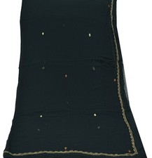 Vintage Black Dupatta Pure Chiffon silk Long Stole Hand Embroidered Scarves Veil