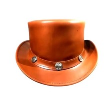 Handmade Fashion Shapeable Real Leather Fashion Top Hat EI Gothic style For Men
