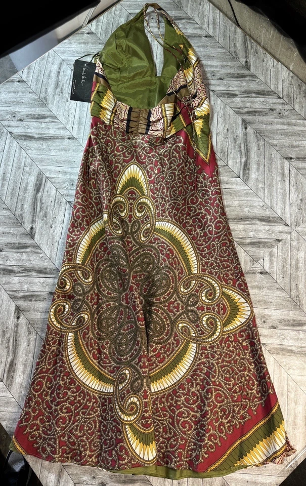 NWT Nicole Miller Collection Silk Dress Womens 4 Maxi Gown Lined Multicolor Logo - Image 4 of 4