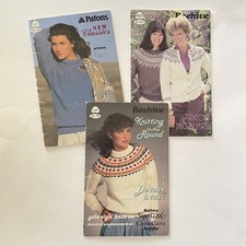 Lot of 3 Vtg Patons Beehive Fair Isle Knits  Classics Sweater Pattern Books