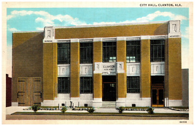 Clanton, AL City Hall Entry Ext. MCMXXXV (1935) Demolished Defunct Art Deco-A103