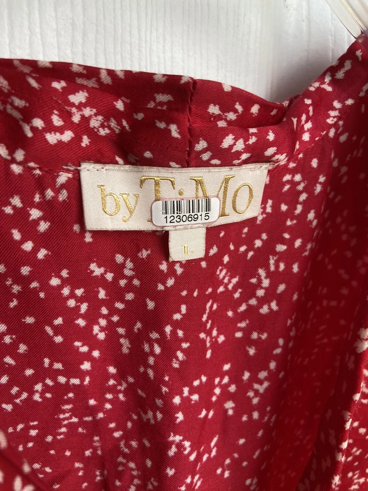 Vestido envolvente byTiMo para mujer grande rojo blanco lazo cintura manga corta estampado viscosa Foto 4 de 4