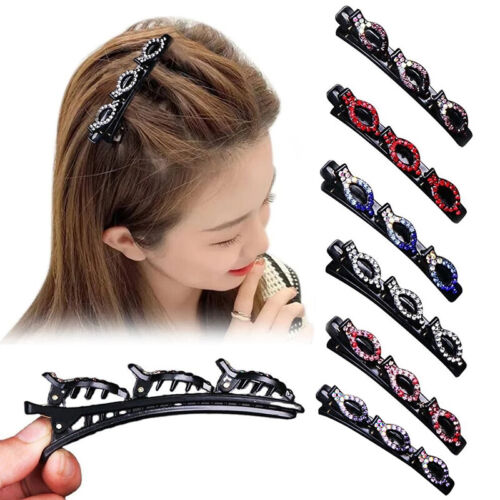 Glittering Braided Hair Clips With Crystal Stones Double Pony- ▽ - Picture 1 of 18