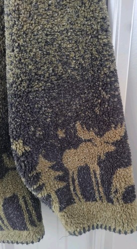 Vintage 90s Alps Fleece Teddy Jacket Coat Sz Medium Forest Wolf Bear Moose Green - Picture 5 of 9