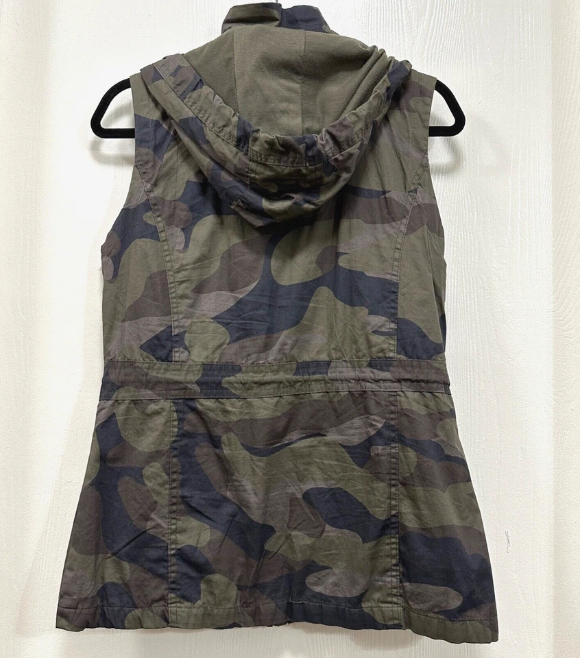YMI Mujeres Chaleco Capucha Carga Verde Camuflaje 100% Algodón Utilitario Talla S Foto 2 de 4