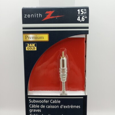 AmerTac ~ Zenith 24K Gold Premium Subwoofer Cable 15 Feet ~AS3015B~ Brand New 