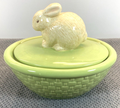 Hallmark Easter Ceramic Spring Green Covered Bunny Candy Dish