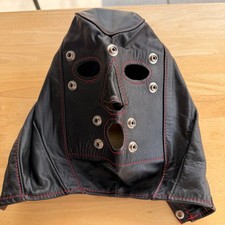 Black Leather Hood Mask Red Stitch Rivet Studded Punk Gothic Biker Mask
