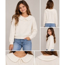 Crewcuts J Crew Girls Ivory Merino Wool Alpaca Bow Collar Sweater XL 12-13 NWOT
