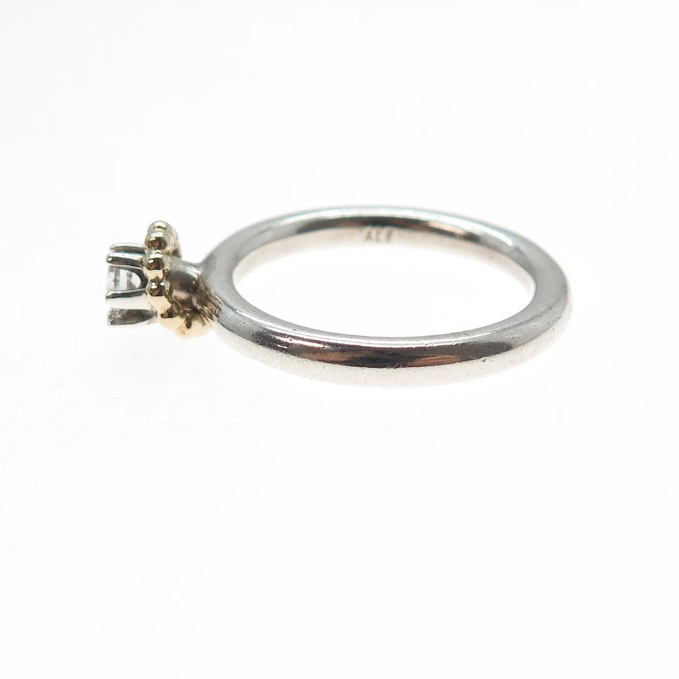 PANDORA 925 Sterling Silver & Gold Round-Cut C Z Ring Size 9 - Image 4 of 4