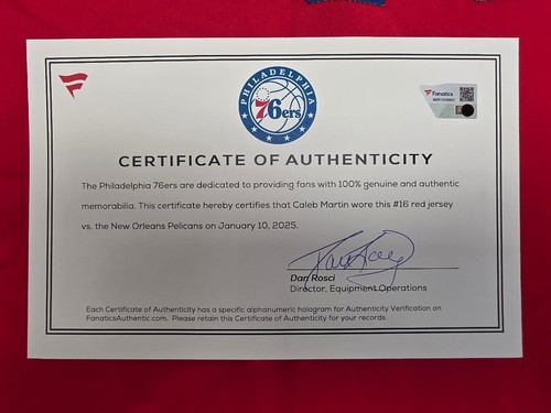 76ers CALEB MARTIN Game Used 1-10-25 vs Pelicans Basketball Jersey RED 48 - Picture 3 of 4